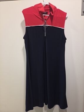 MSK Red and Navy Sleeveless A-Line Dress with Ring Zip